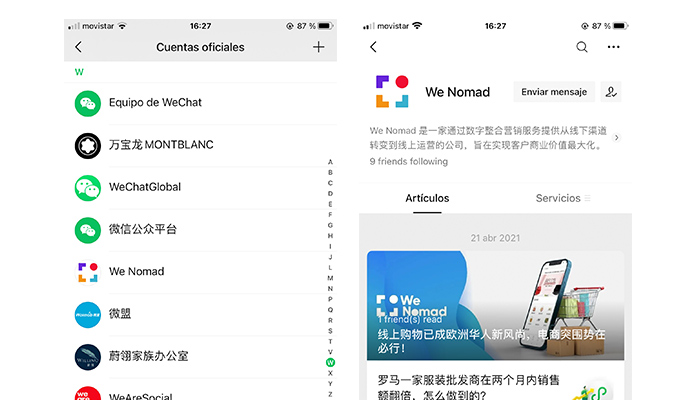 cuenta de servicio WeChat- negocios dirigidas a una gran audiencia